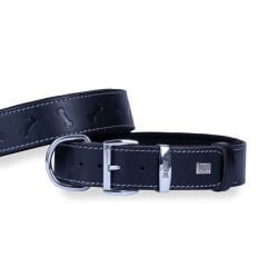 Doggie Comfort Deri Kemik Desenli Köpek Boyun Tasması Medium Siyah 4x52-60 Cm