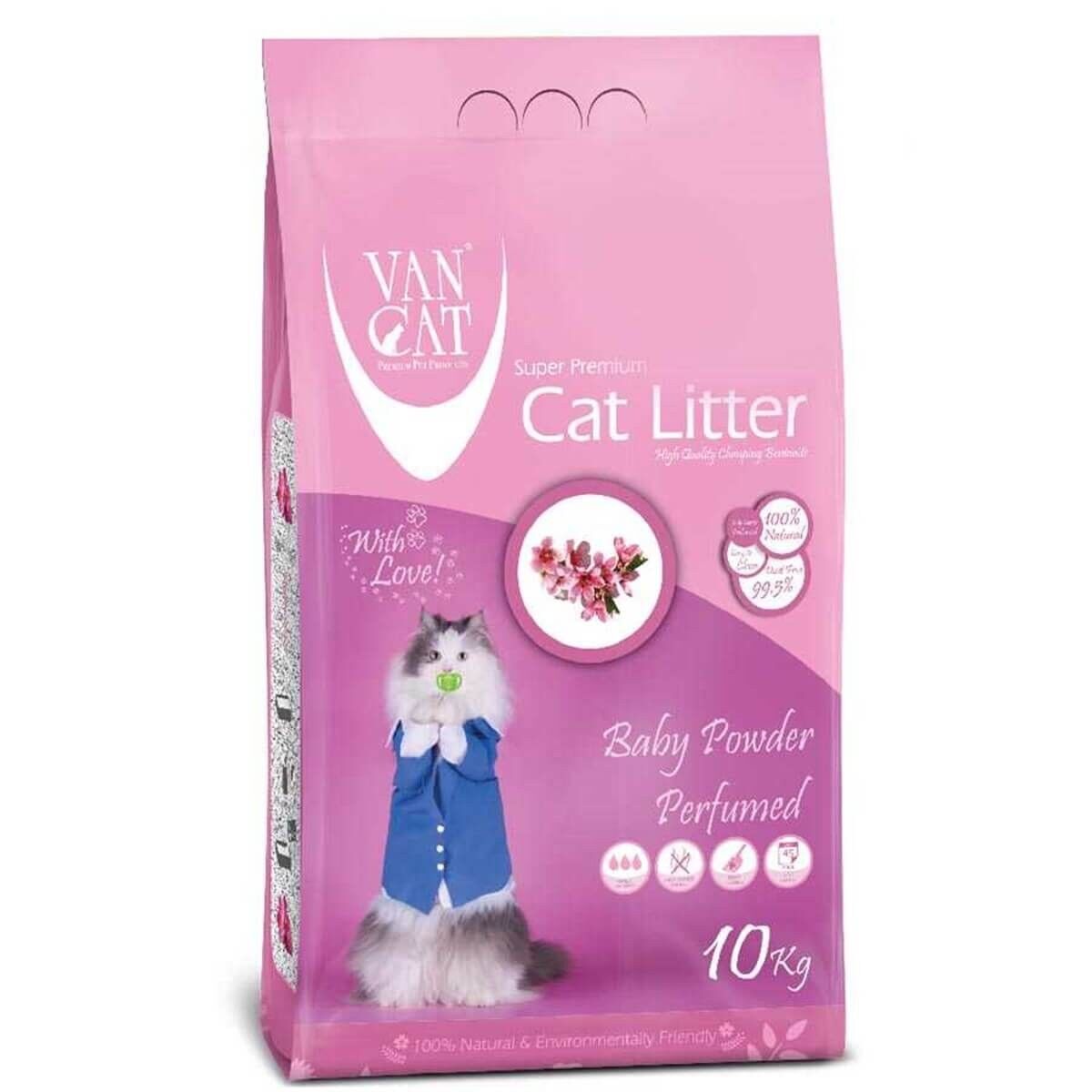 Van Cat Bebek Pudralı Parfümlü İnce Taneli Topaklanan Bentonit Kedi Kumu 10 Lt