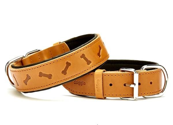 Doggie Comfort Deri Kemik Desenli Köpek Boyun Tasması Medium Camel 4x52-60 Cm