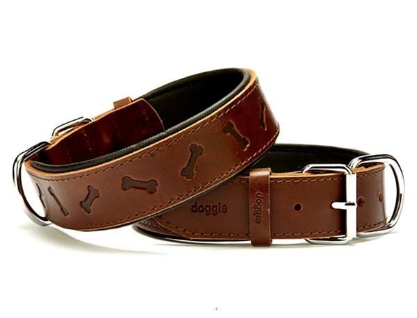 Doggie Comfort Deri Kemik Desenli Köpek Boyun Tasması Large Kahverengi 4x57-65 Cm