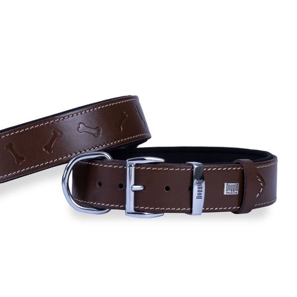 Doggie Comfort Deri Kemik Desenli Köpek Boyun Tasması Large Kahverengi 4x57-65 Cm