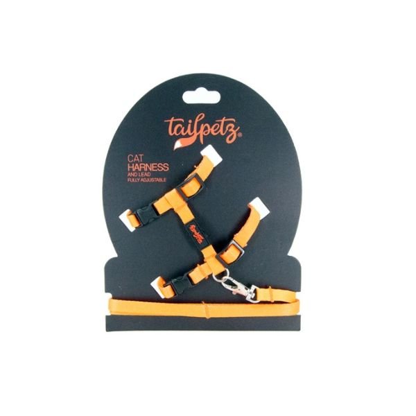 Tailpetz Harness Ayarlanabilir Kedi Göğüs ve Gezdirme Tasması Turuncu 22-30 Cm