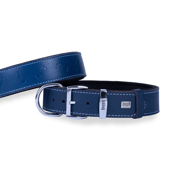 Doggie Comfort Deri Kemik Desenli Köpek Boyun Tasması Large Mavi 4x57-65 Cm