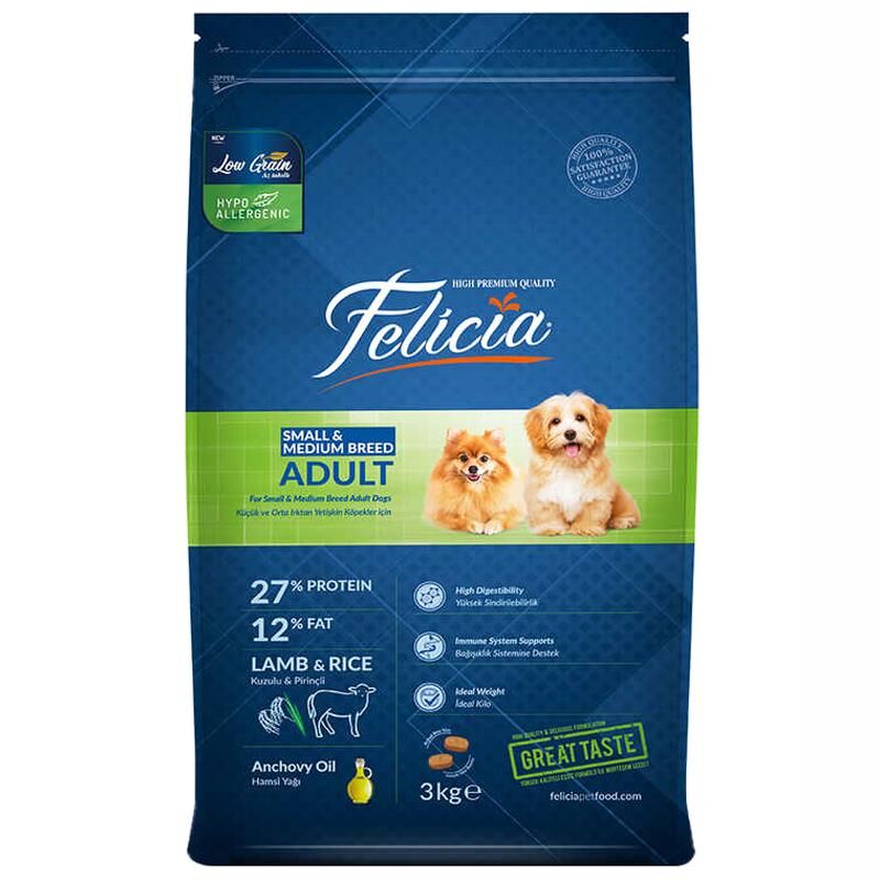 Felicia Kuzulu Küçük ve Orta Irk Düşük Tahıllı Köpek Maması 3 kg