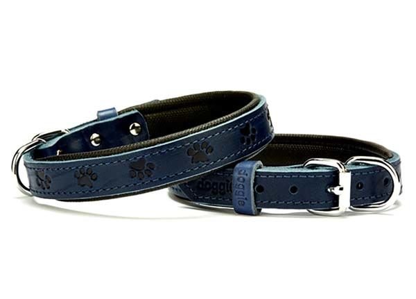 Doggie Comfort Deri Pati Desenli Köpek Boyun Tasması Small Mavi 2x30-35 Cm