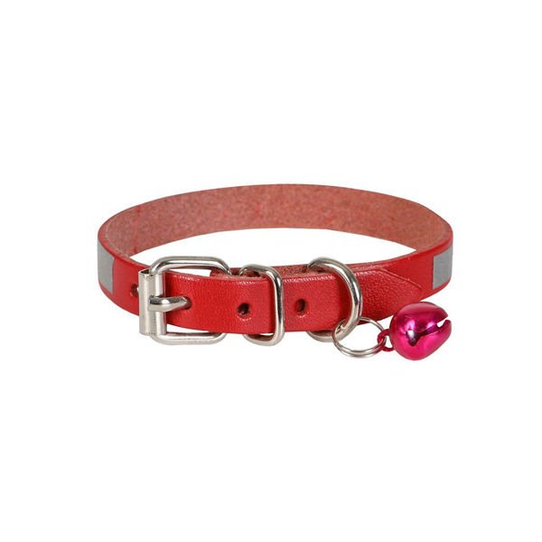 Cattie Reflektörlü Deri Kedi Boyun Tasması Large Kırmızı 1.2x23-28 Cm