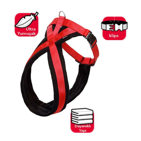 Karlie Yumuşak Köpek Göğüs Tasması Siyah/Kırmızı 42-50 Cm