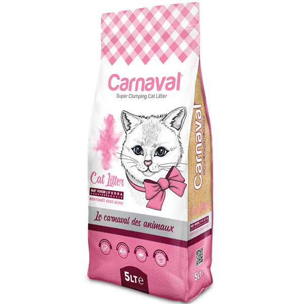 Carnaval Bebek Pudralı Topaklanan Bentonit Kedi Kumu İnce 5 Lt
