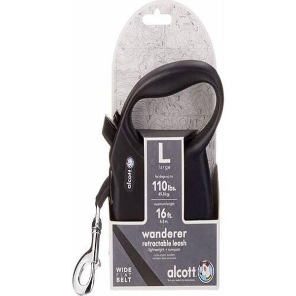 Alcott Wanderer Otomatik Şerit Köpek Gezdirme Tasması Large Siyah 5 Mt