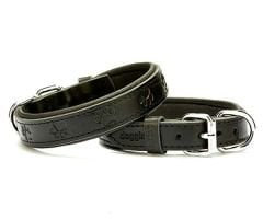 Doggie Comfort Deri Pati Desenli Köpek Boyun Tasması Medium Siyah 2.5x37-45 Cm