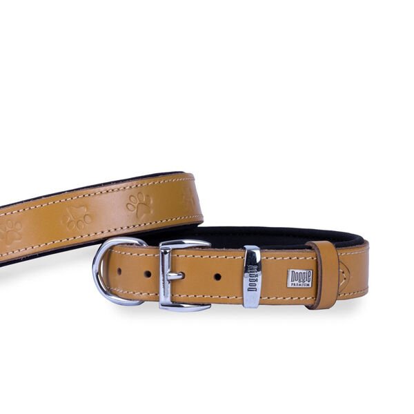 Doggie Comfort Deri Pati Desenli Köpek Boyun Tasması Medium Camel 2.5x37-45 Cm