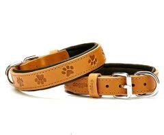 Doggie Comfort Deri Pati Desenli Köpek Boyun Tasması Medium Camel 2.5x37-45 Cm