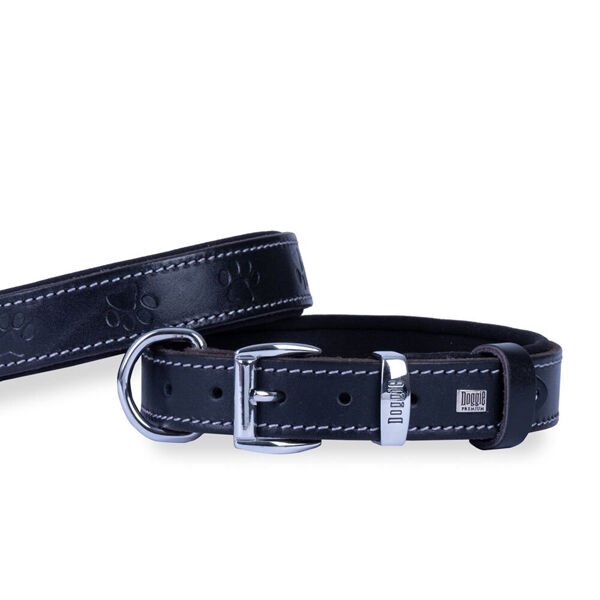 Doggie Comfort Deri Pati Desenli Köpek Boyun Tasması Medium Siyah 3x42-50 Cm