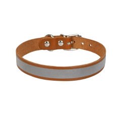 Cattie Reflektörlü Deri Kedi Boyun Tasması Xxlarge Camel 1.5x29-33 Cm