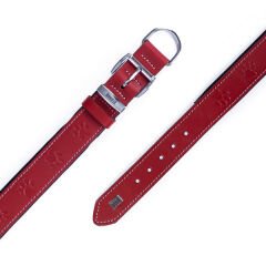 Doggie Comfort Deri Pati Desenli Köpek Boyun Tasması Medium Kırmızı 3x42-50 Cm
