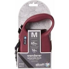 Alcott Wanderer Otomatik Şerit Köpek Gezdirme Tasması Medium Kırmızı 5 Mt