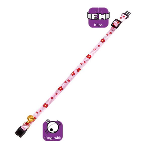 Karlie Çıngıraklı Klipsli Kedi Boyun Tasması Toz Pembe 30 Cm