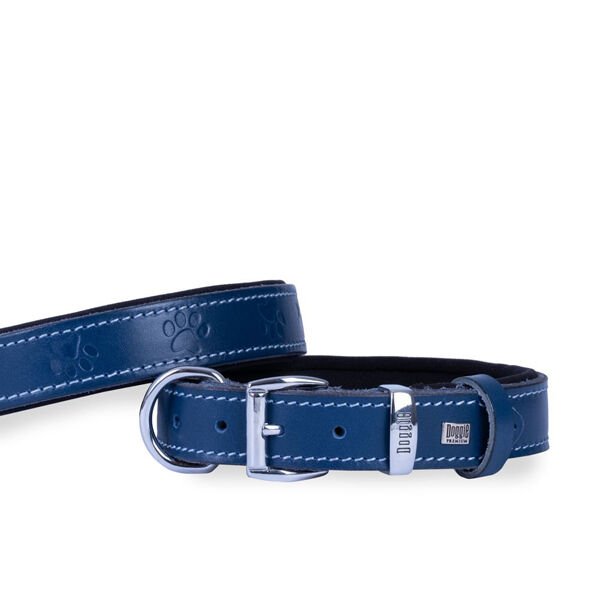 Doggie Comfort Deri Pati Desenli Köpek Boyun Tasması Medium Mavi 3x42-50 Cm