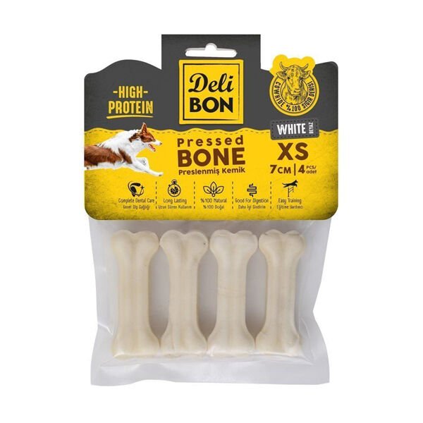 Delibon Deri Press Köpek Kemik Ödülü Beyaz Xsmall 7 Cm 4 Adet