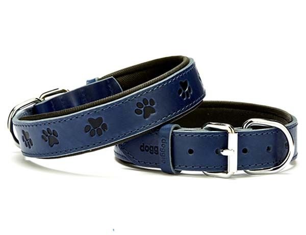 Doggie Comfort Deri Pati Desenli Köpek Boyun Tasması Medium Mavi 3x42-50 Cm