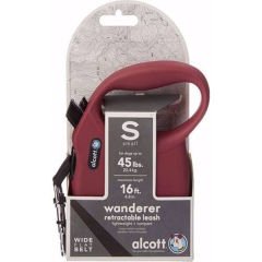 Alcott Wanderer Otomatik Şerit Köpek Gezdirme Tasması Small Kırmızı 5 Mt