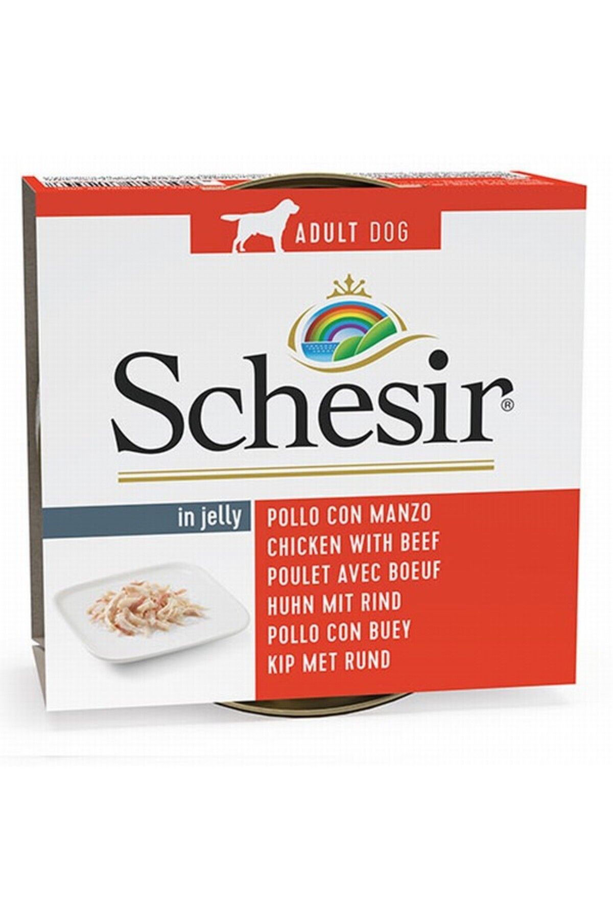 Schesir Jelly Tavuk Fileto ve Sığır Jöle İçinde Yetişkin Köpek Konservesi 150 gr