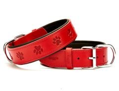 Doggie Comfort Deri Pati Desenli Köpek Boyun Tasması Small Kırmızı 4x47-55 Cm