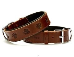 Doggie Comfort Deri Pati Desenli Köpek Boyun Tasması Medium Kahverengi 4x52-60 Cm