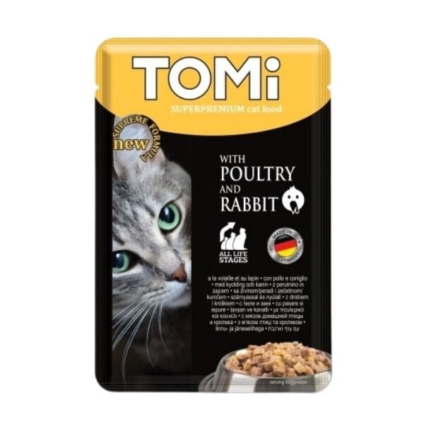 Tomi Kümes Hayvanlı ve Tavşan Etli Pouch Yetişkin Konserve Kedi Maması 100 Gr