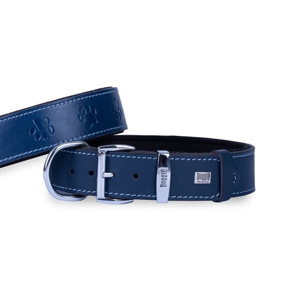 Doggie Comfort Deri Pati Desenli Köpek Boyun Tasması Medium Mavi 4x52-60 Cm