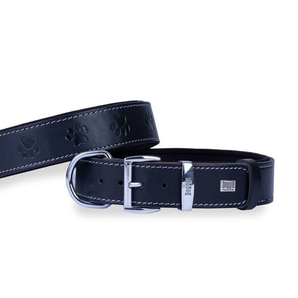 Doggie Comfort Deri Pati Desenli Köpek Boyun Tasması Large Siyah 4x57-65 Cm