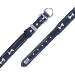 Doggie Comfort Deri Kemik Süslü Köpek Boyun Tasması Small Siyah 2x30-35 Cm