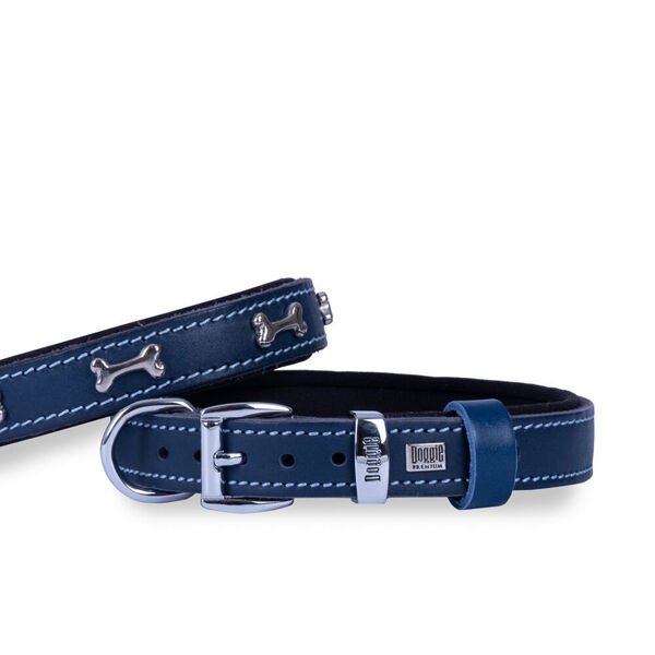 Doggie Comfort Deri Kemik Süslü Köpek Boyun Tasması Small Mavi 2x30-35 Cm