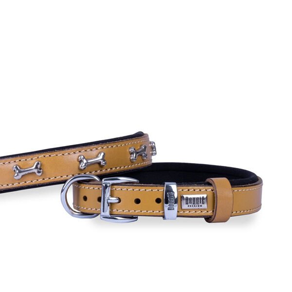 Doggie Comfort Deri Kemik Süslü Köpek Boyun Tasması Small Camel 2x30-35 Cm