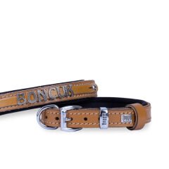 Doggie Konfor Deri İsimlikli Köpek Boyun Tasması Medium Camel 2x35-40 Cm