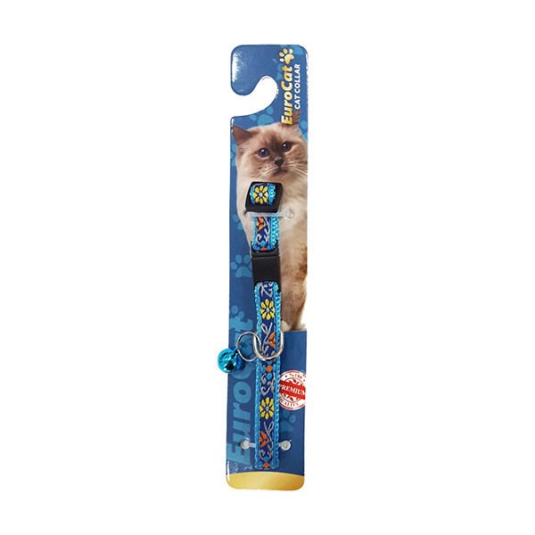 Euro Cat Kedi Boyun Tasması Çiçek Desenli Mavi 10 Mm 28 Cm