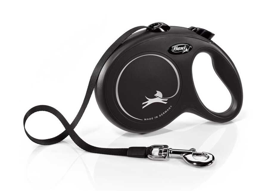 Flexi New Classic Şerit Otomatik Köpek Gezdirme Tasması Siyah L 8 mt
