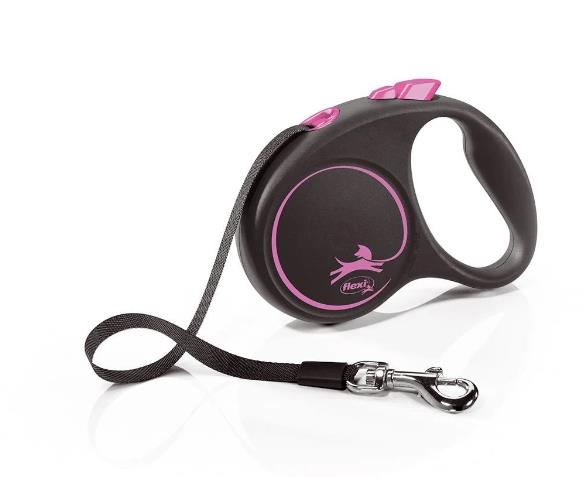 Flexi Black Design Pembe 5 mt Şerit Otomatik Tasma Small
