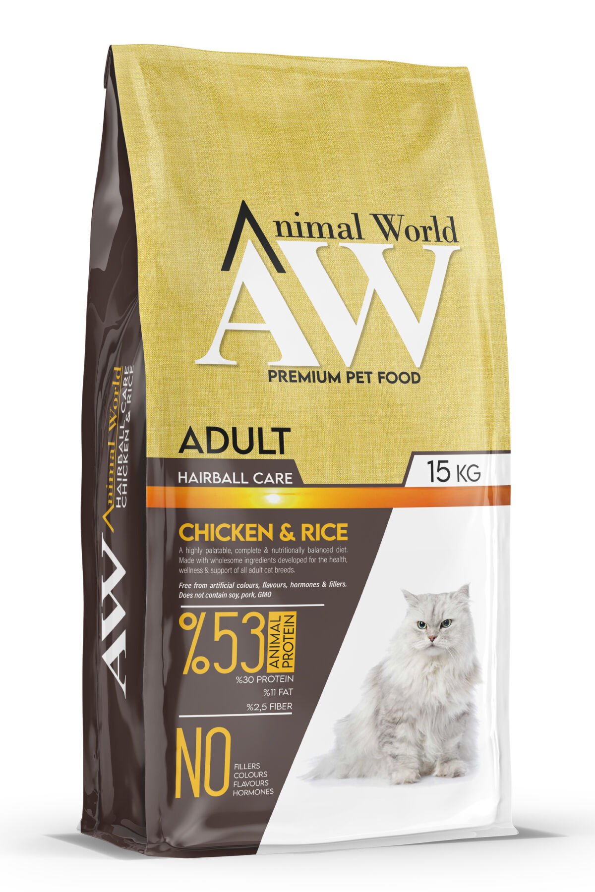 Animal World Tavuklu ve Pirinçli Tüy Yumağı Önleyici Yetişkin Kedi Maması 15 Kg