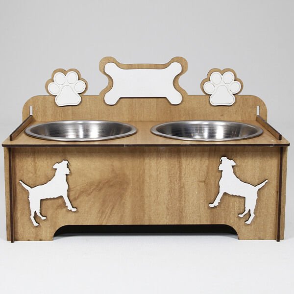 Petzz Ahşap Köpek Mama ve Su Kabı Seti Kahverengi 2x300 Ml 9 Cm