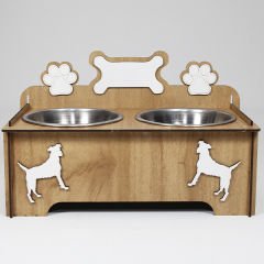 Petzz Ahşap Köpek Mama ve Su Kabı Seti Kahverengi 2x300 Ml 9 Cm
