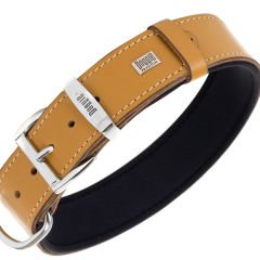 Doggie Konfor Deri İsimlikli Köpek Boyun Tasması Small Camel 4x47-55 Cm