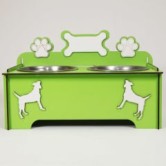 Petzz Ahşap Köpek Mama ve Su Kabı Seti Yeşil 2x300 Ml 9 Cm