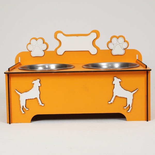 Petzz Ahşap Köpek Mama ve Su Kabı Seti Turuncu 2x300 Ml 9 Cm