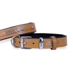 Doggie Konfor Deri İsimlikli Köpek Boyun Tasması Medium Camel 3x42-50 Cm