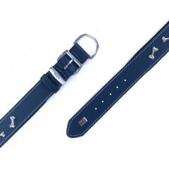Doggie Comfort Deri Kemik Süslü Köpek Boyun Tasması Medium Mavi 4x52-60 Cm