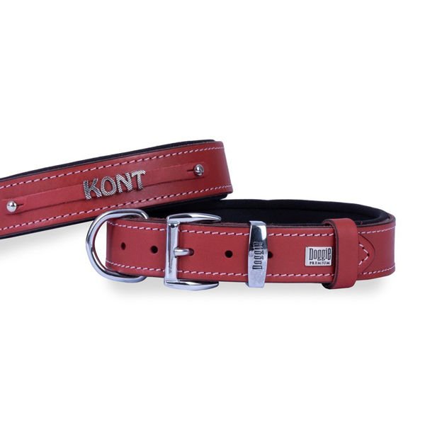 Doggie Konfor Deri İsimlikli Köpek Boyun Tasması Medium Kırmızı 3x42-50 Cm