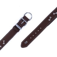 Doggie Comfort Deri Kemik Süslü Köpek Boyun Tasması Large Kahverengi 4x57-65 Cm