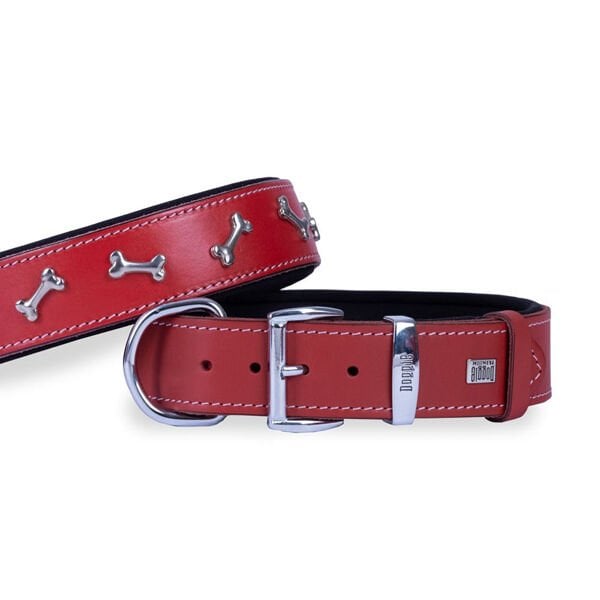 Doggie Comfort Deri Kemik Süslü Köpek Boyun Tasması Large Kırmızı 4x57-65 Cm