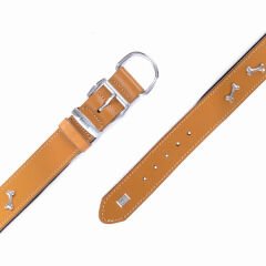 Doggie Comfort Deri Kemik Süslü Köpek Boyun Tasması Large Camel 4x57-65 Cm